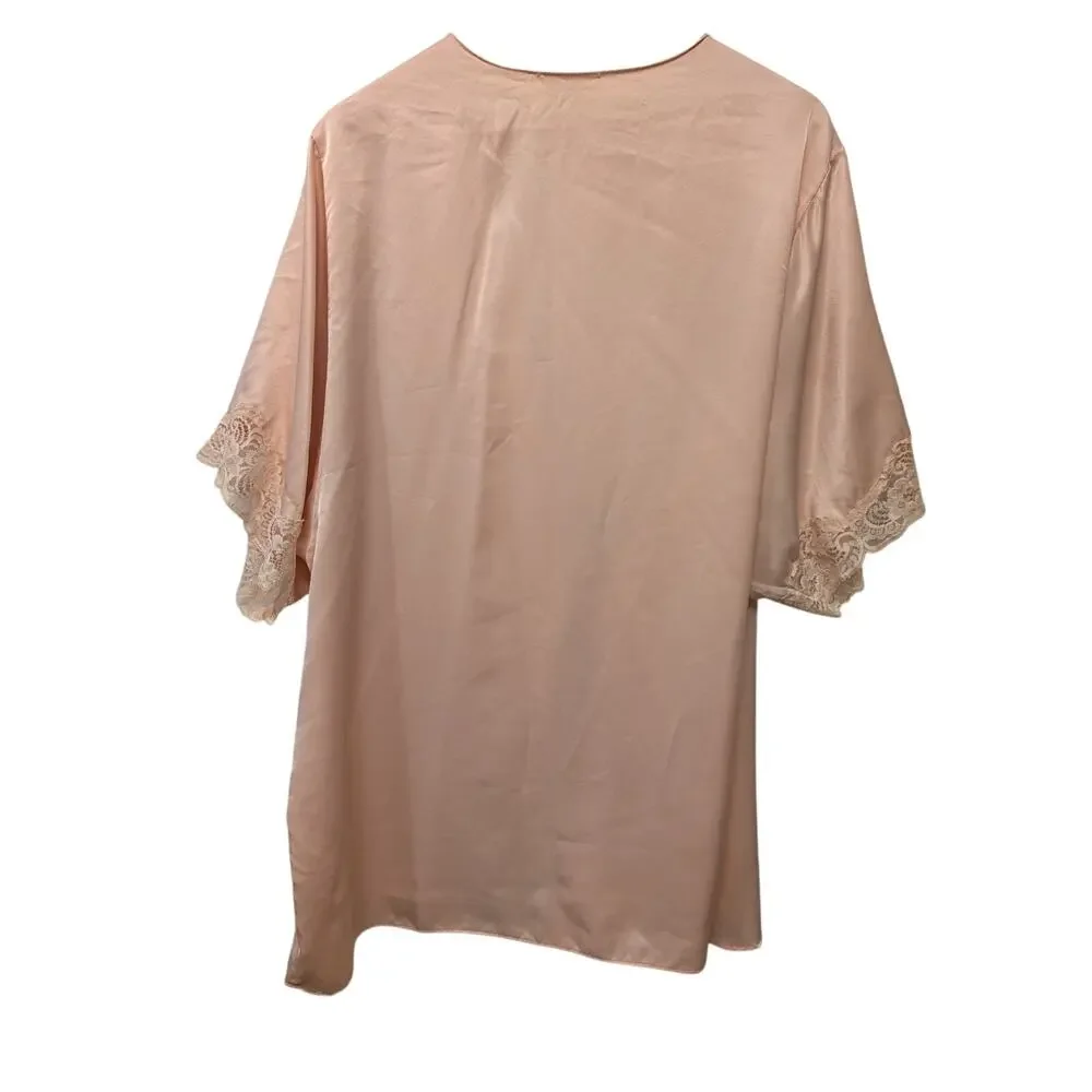 Vintage Intimate Moments Satin Lace Trim‎ Robe Pink Sleep Lounge Coquette